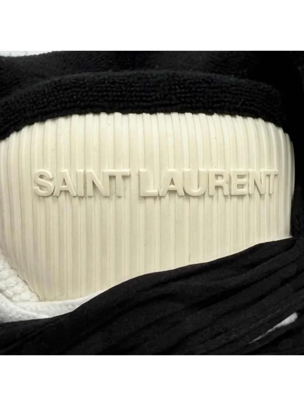 Saint Laurent Smith Logo Embroidered Lace Up Leather High Cut Sneakers White
